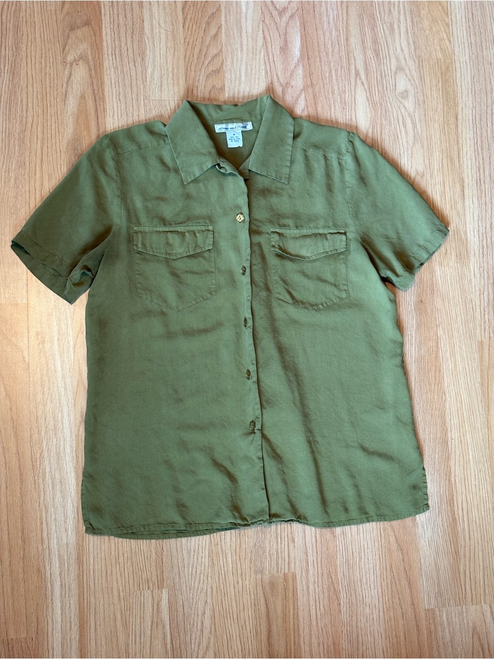 Silk Anna And Frank Olive Green Short Sleeve Button-Down Shirt